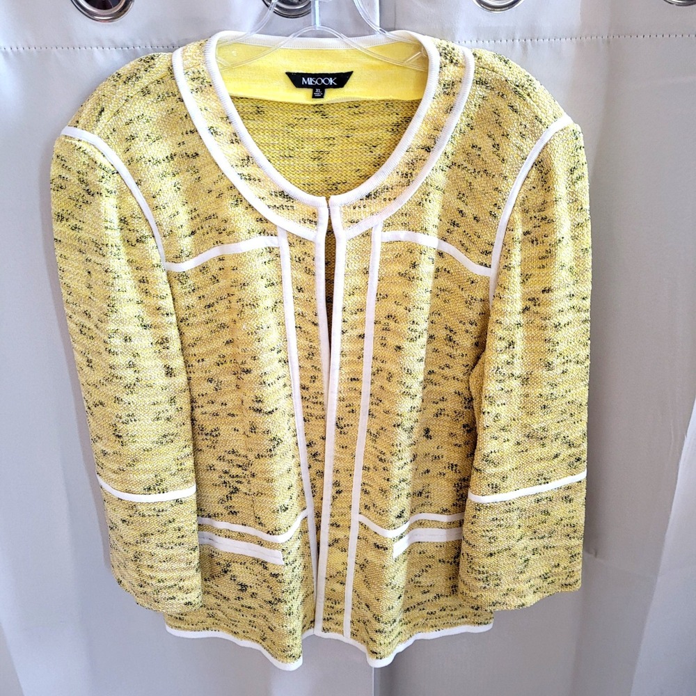 Misook Womens Knit Jacket XL Textured Boucle Open Front Old Money Career 21616